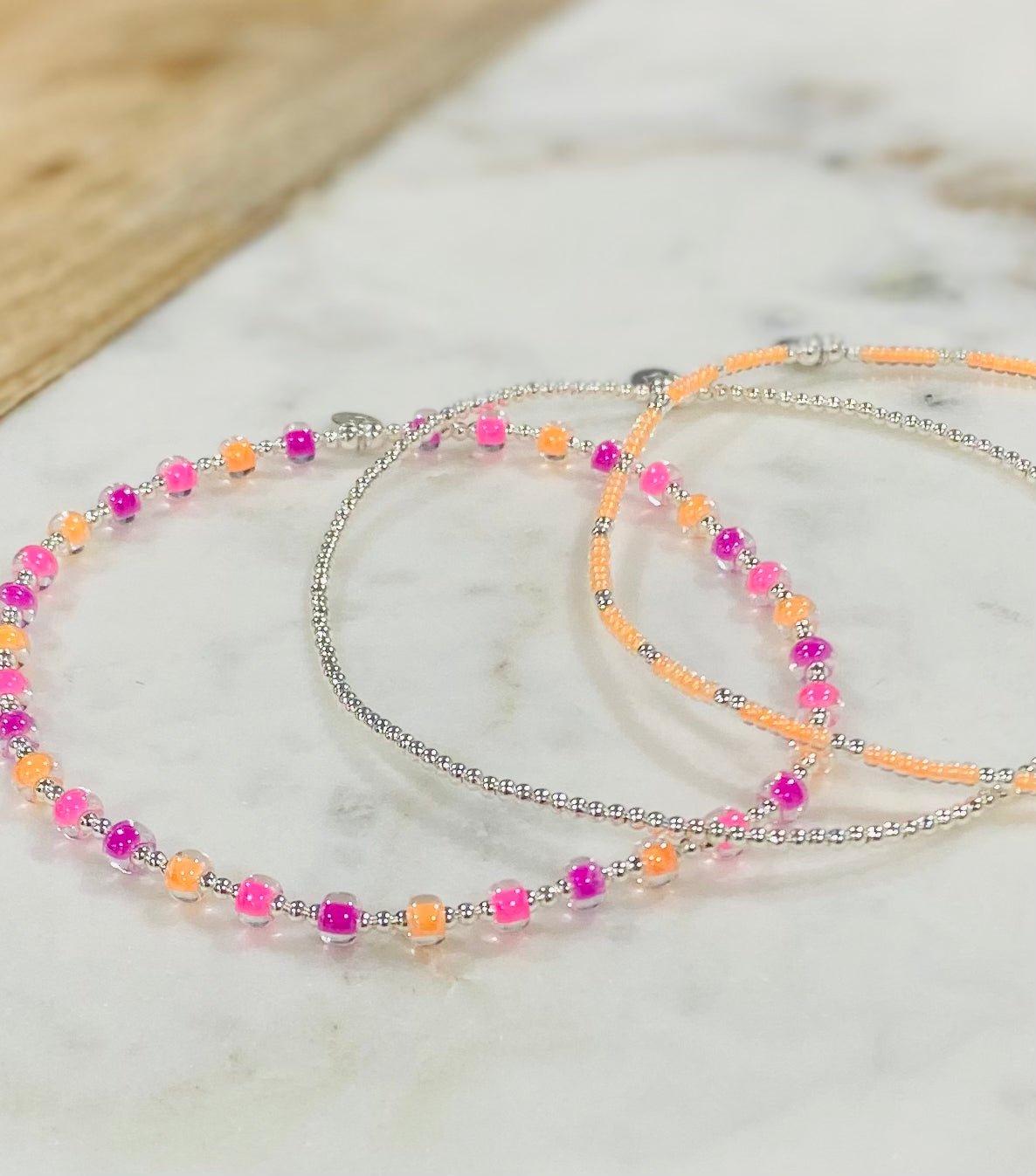 Coral Miyuki Anklet Stack Set of 3