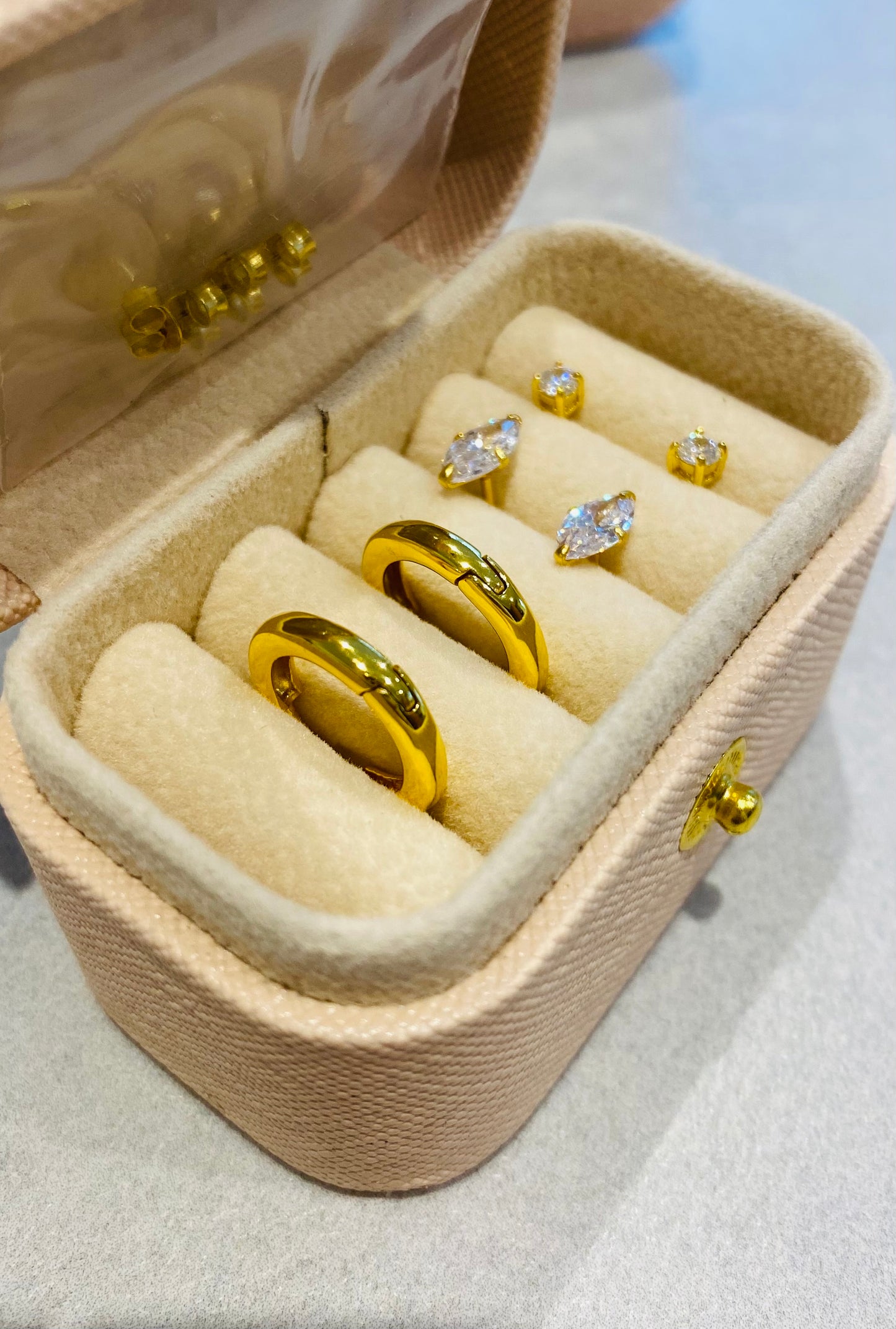 Gold Earring Stack and Box