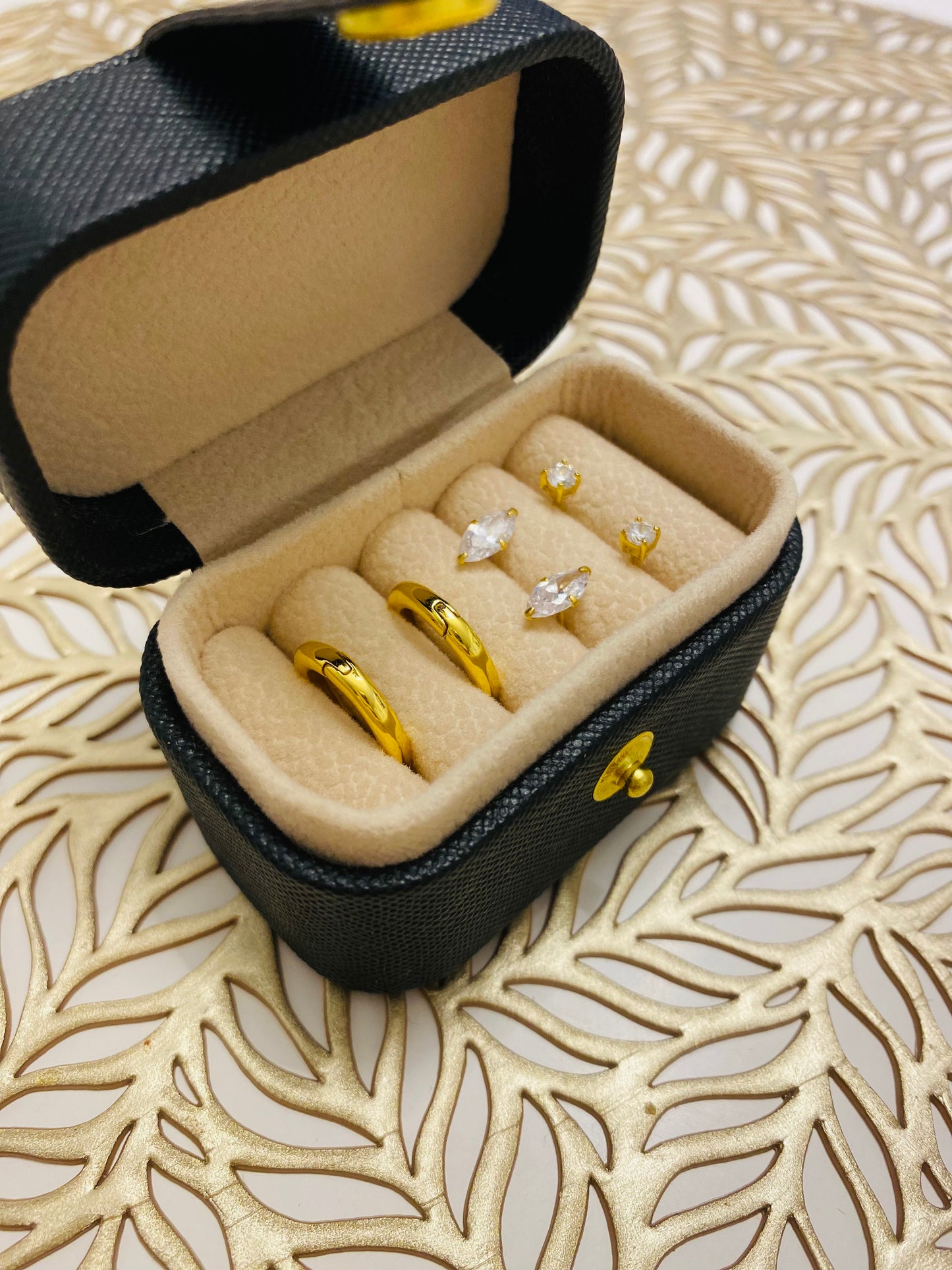 Gold Earring Stack and Box