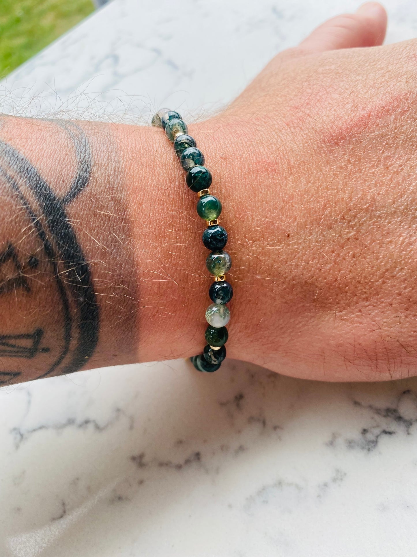 Men’s Green Moss Agate Bracelet